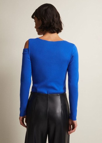 Phase Eight Wren Blue Cut Outted Knitwear Blue Australia | YX8460725